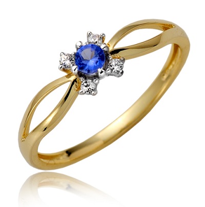 Gold rings with sapphire and zircons