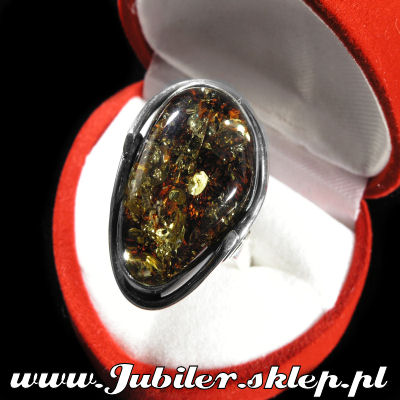 silver ring with an amber