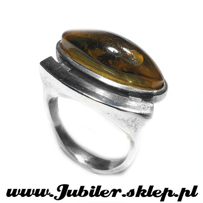 Jubiler, biuteria srebrna, srebrny piercionek z bursztynem