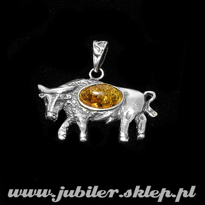 Biuteria w jubiler, srebrny znak zodiaku z bursztynem